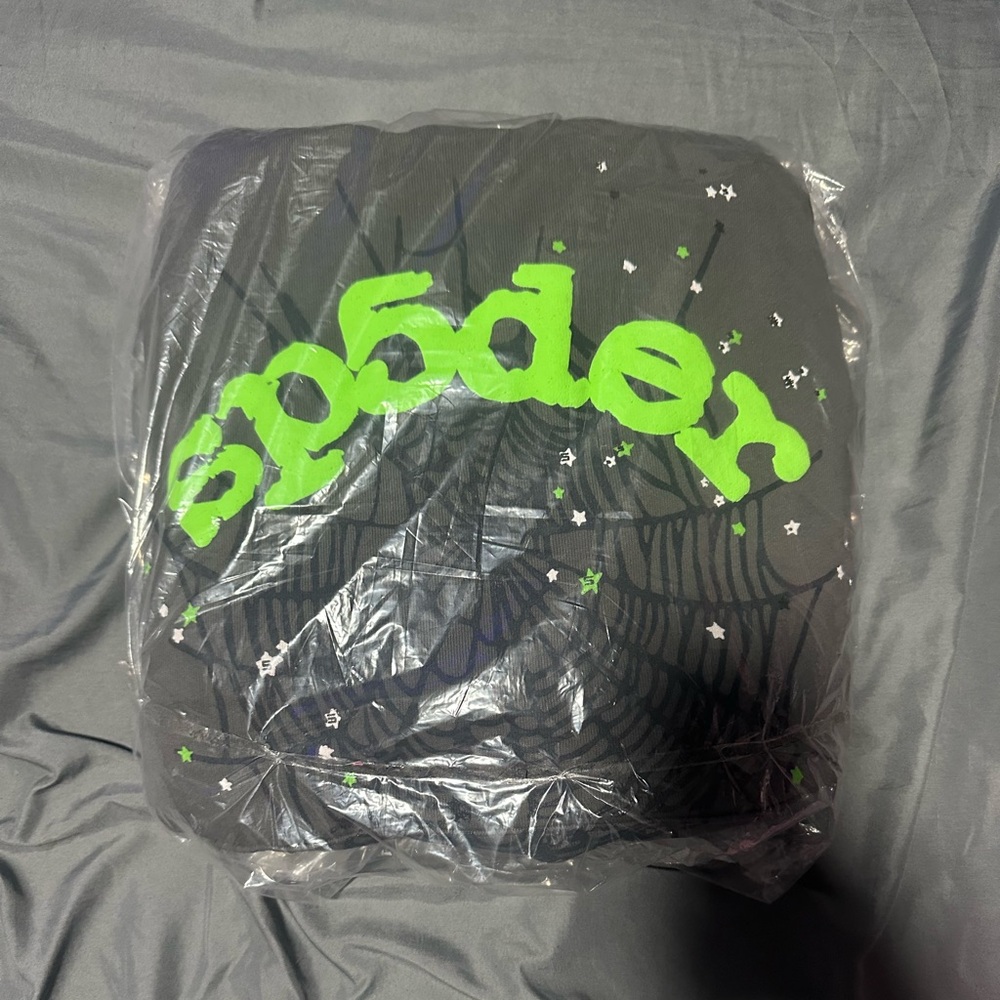 gray and Green Sp5der hoodie